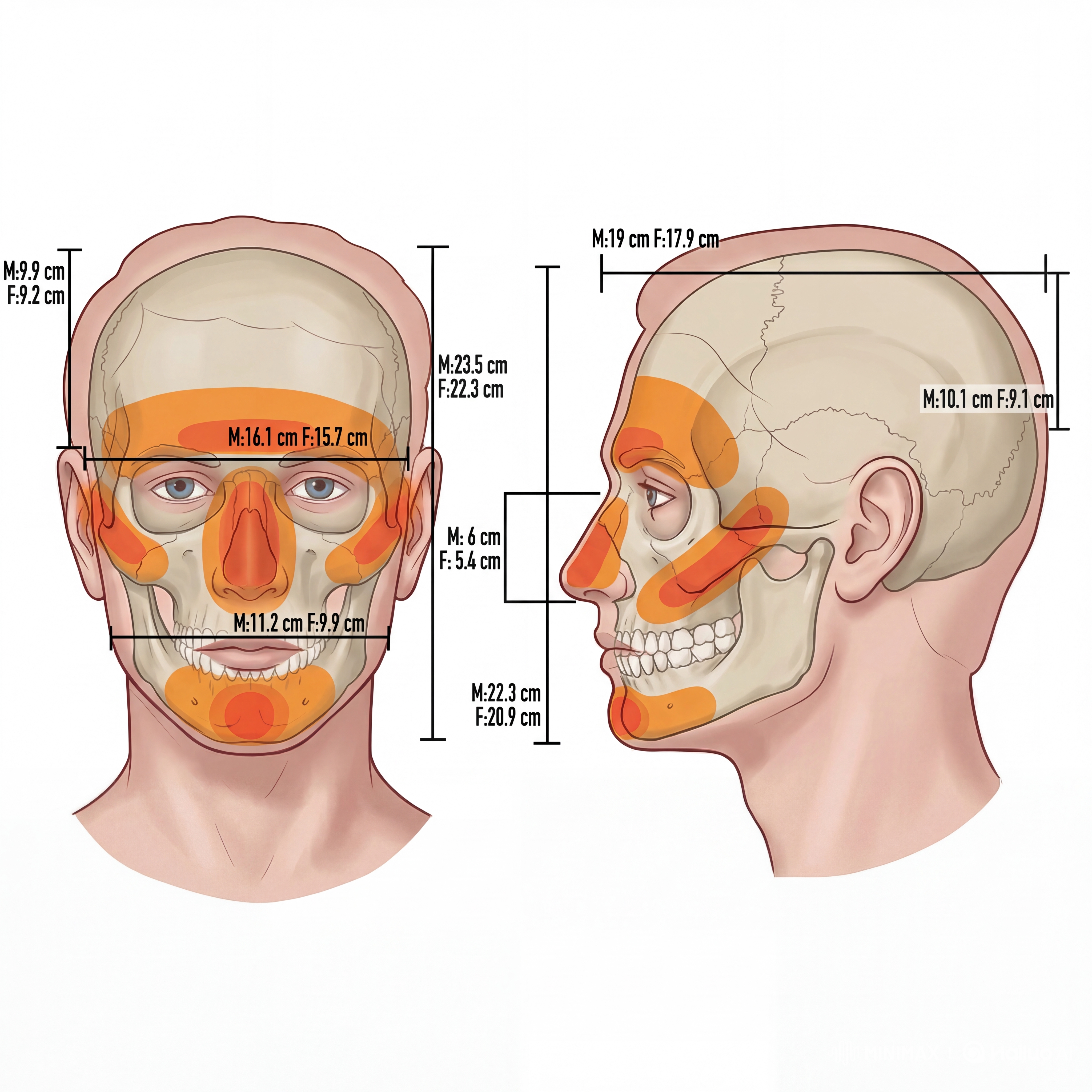 Facial impact zones diagram